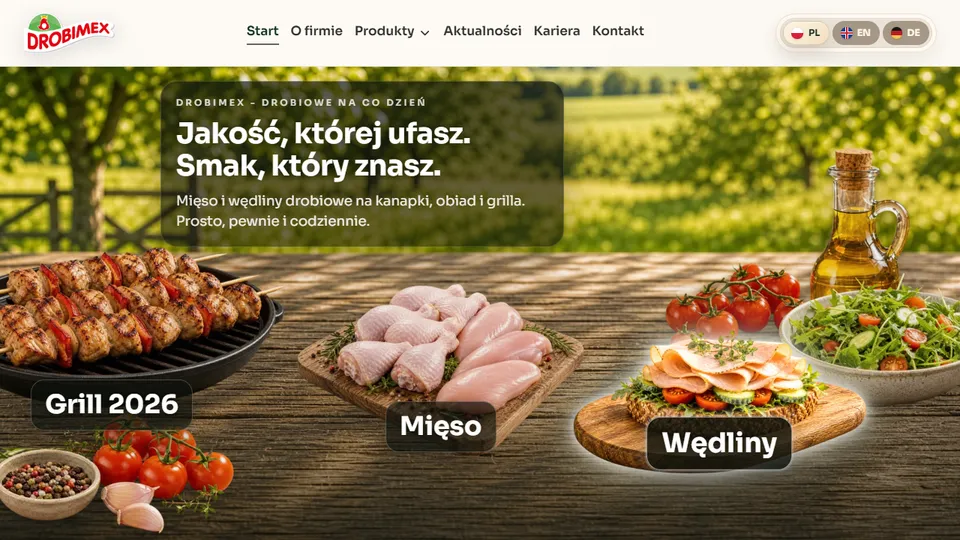 Widok sekcji hero strony Drobimex